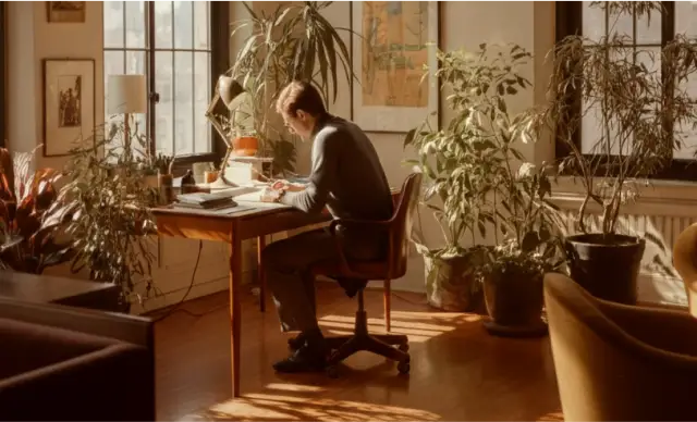 Man working at a desk.